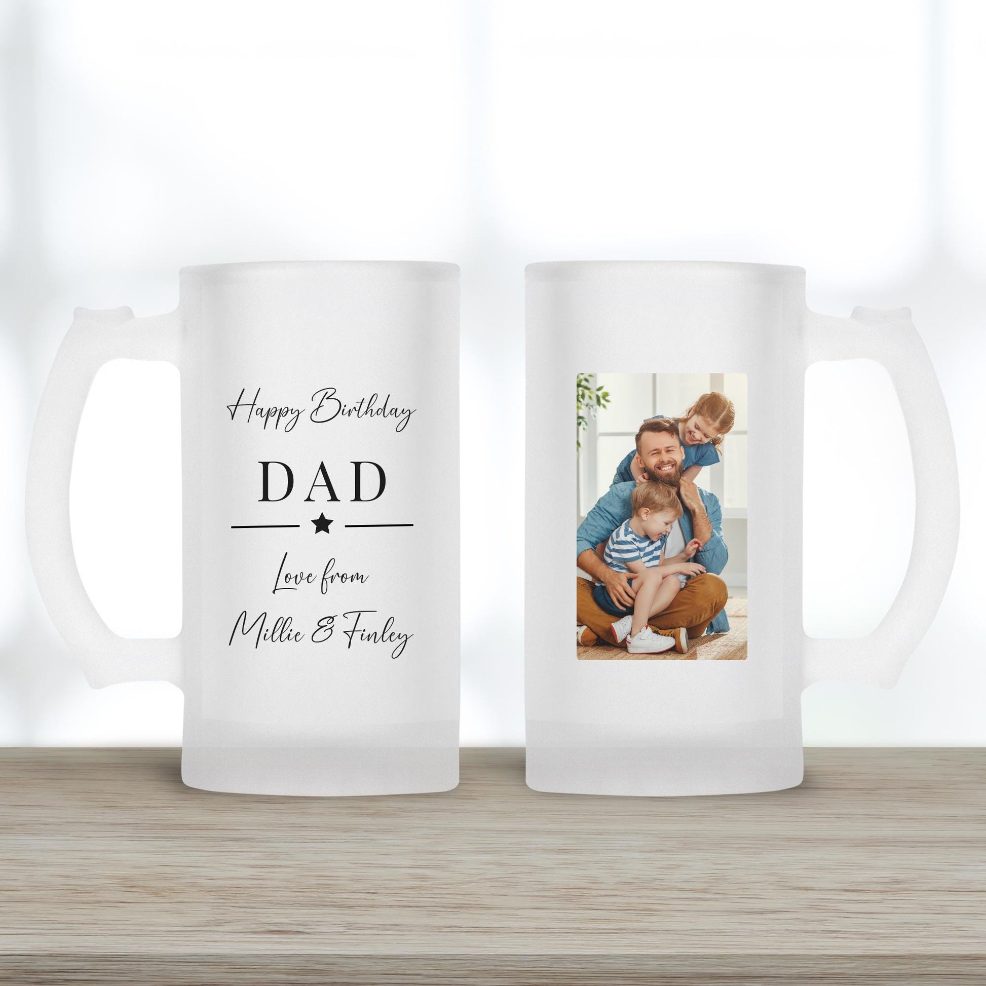 Personalised Beer Glass Birthday Gift Photo Dad Daddy Grandad Drink Stein Present