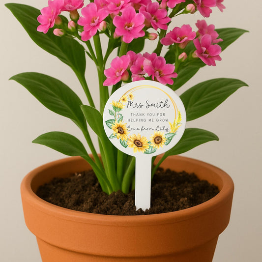 Personalised Teacher Gift Plant Stake End Of Term Thank you Present Sunflower Marker