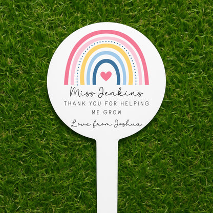 Personalised Teacher Gift Plant Stake End Of Term Thank you Present Rainbow Flower Marker