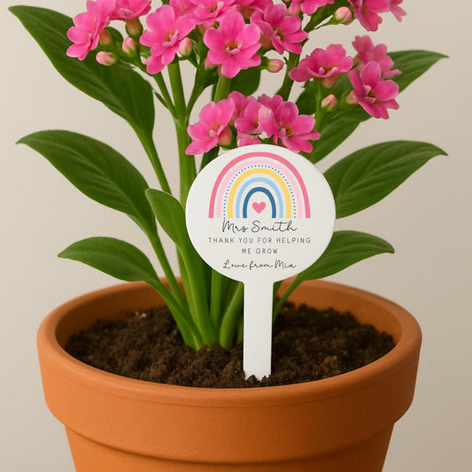 Personalised Teacher Gift Plant Stake End Of Term Thank you Present Rainbow Flower Marker