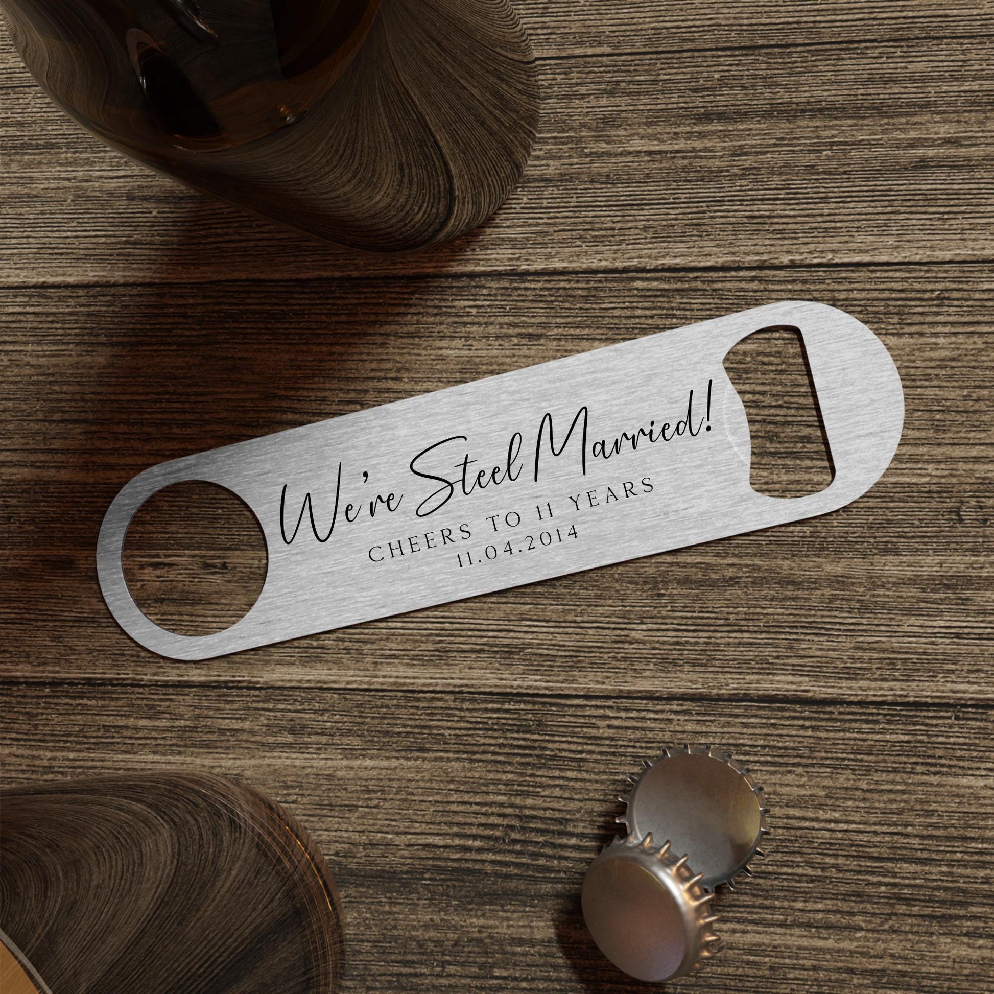 11th Anniversary Gift Personalised 11 Years Steel Bottle Opener Husband Couple Gift