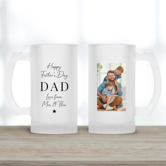 Father's Day Gift Beer Glass Personalised Photo Dad Daddy Grandad Drink Stein Present