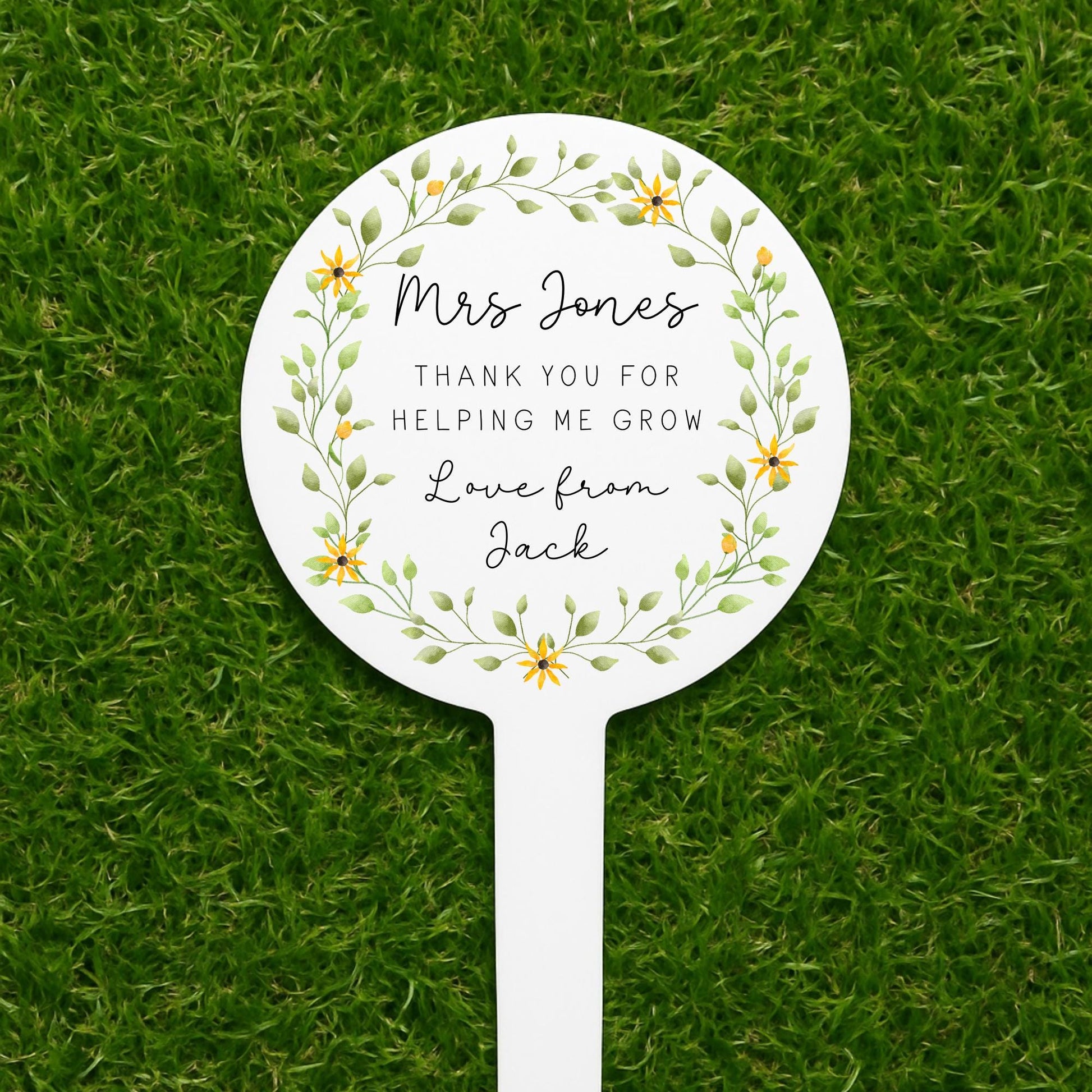 Personalised Teacher Gift Plant Stake End Of Term Thank you Present Yellow Flower Marker