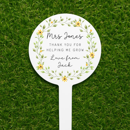Personalised Teacher Gift Plant Stake End Of Term Thank you Present Yellow Flower Marker