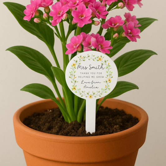 Personalised Teacher Gift Plant Stake End Of Term Thank you Present Yellow Flower Marker