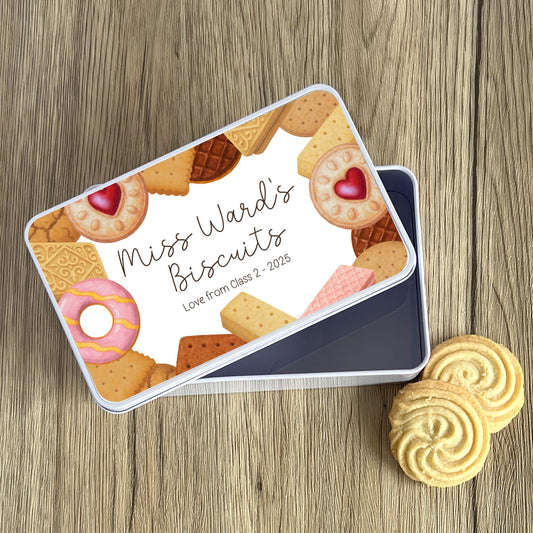 Personalised Teacher Biscuit Tin - End Of Term Gift - Thank You School Present - Custom Treat Cookie Cake Tin