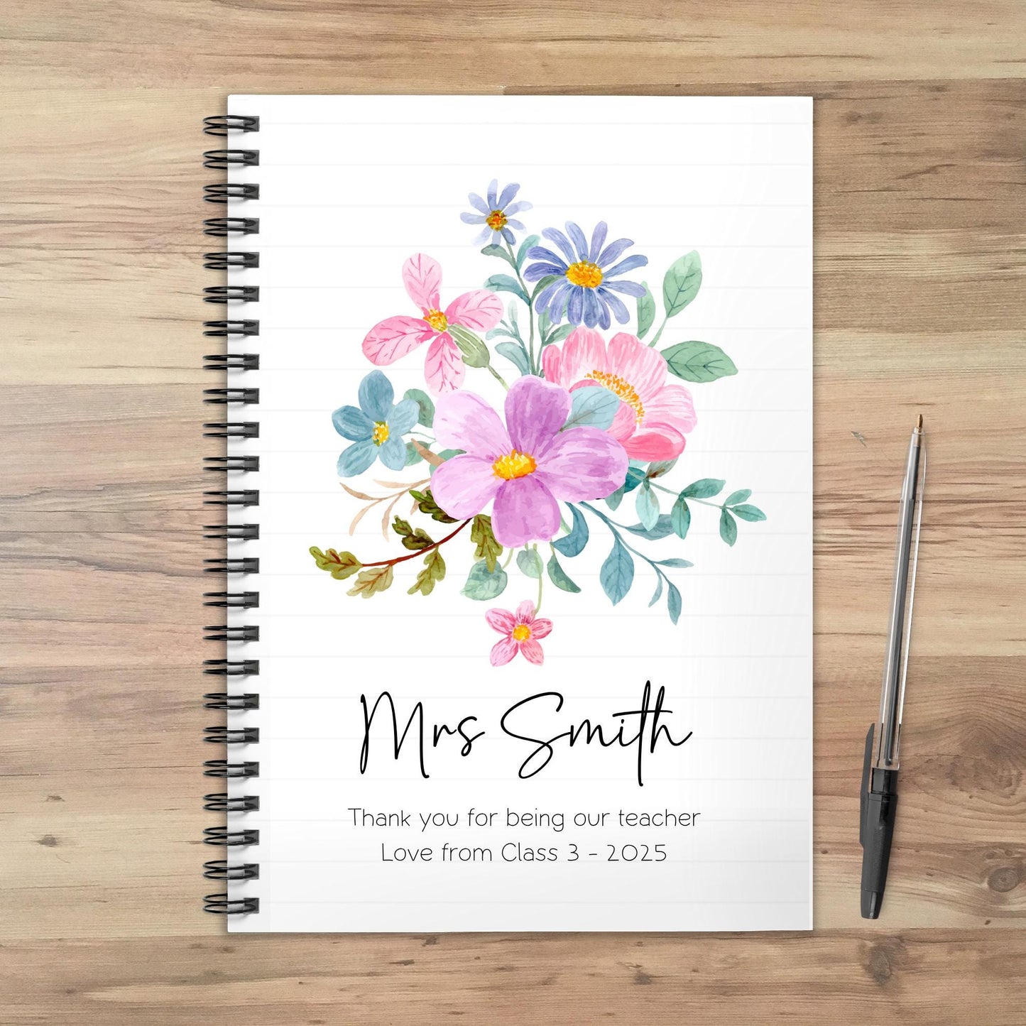 Personalised Teacher Notebook: Floral End of Term Gift
