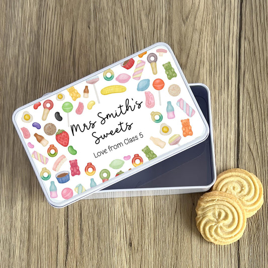 Personalised Teacher Sweets Tin - End Of Term Gift - Thank You School Present - Custom Treat Sweeties Tin