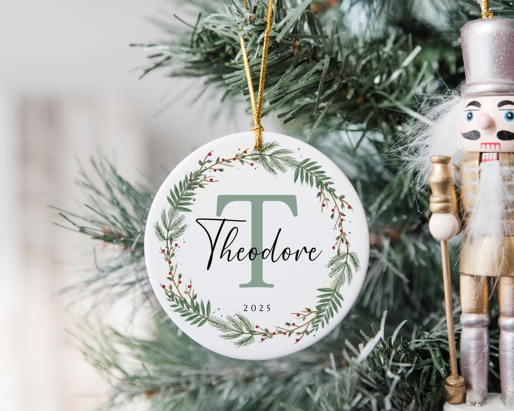 Personalised Name Christmas Decoration - First Christmas Bauble - Initial Tree Ornament - Ceramic Keepsake Gift
