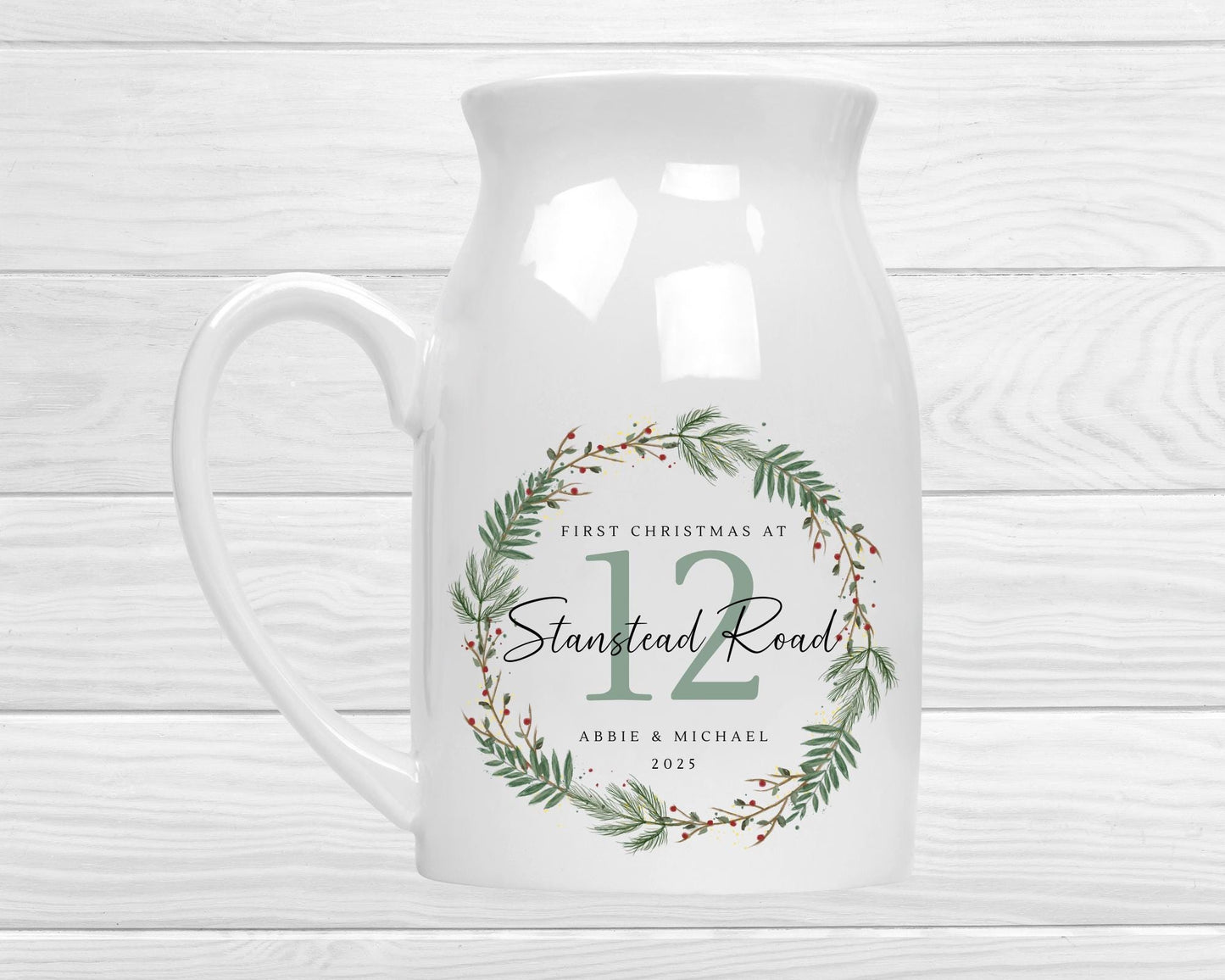 Personalised New Home Christmas Vase - Moving House Keepsake - Ceramic Flower Jug Gift - First Christmas In New Home - Housewarming Gift