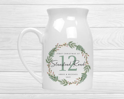 Personalised New Home Christmas Vase - Moving House Keepsake - Ceramic Flower Jug Gift - First Christmas In New Home - Housewarming Gift