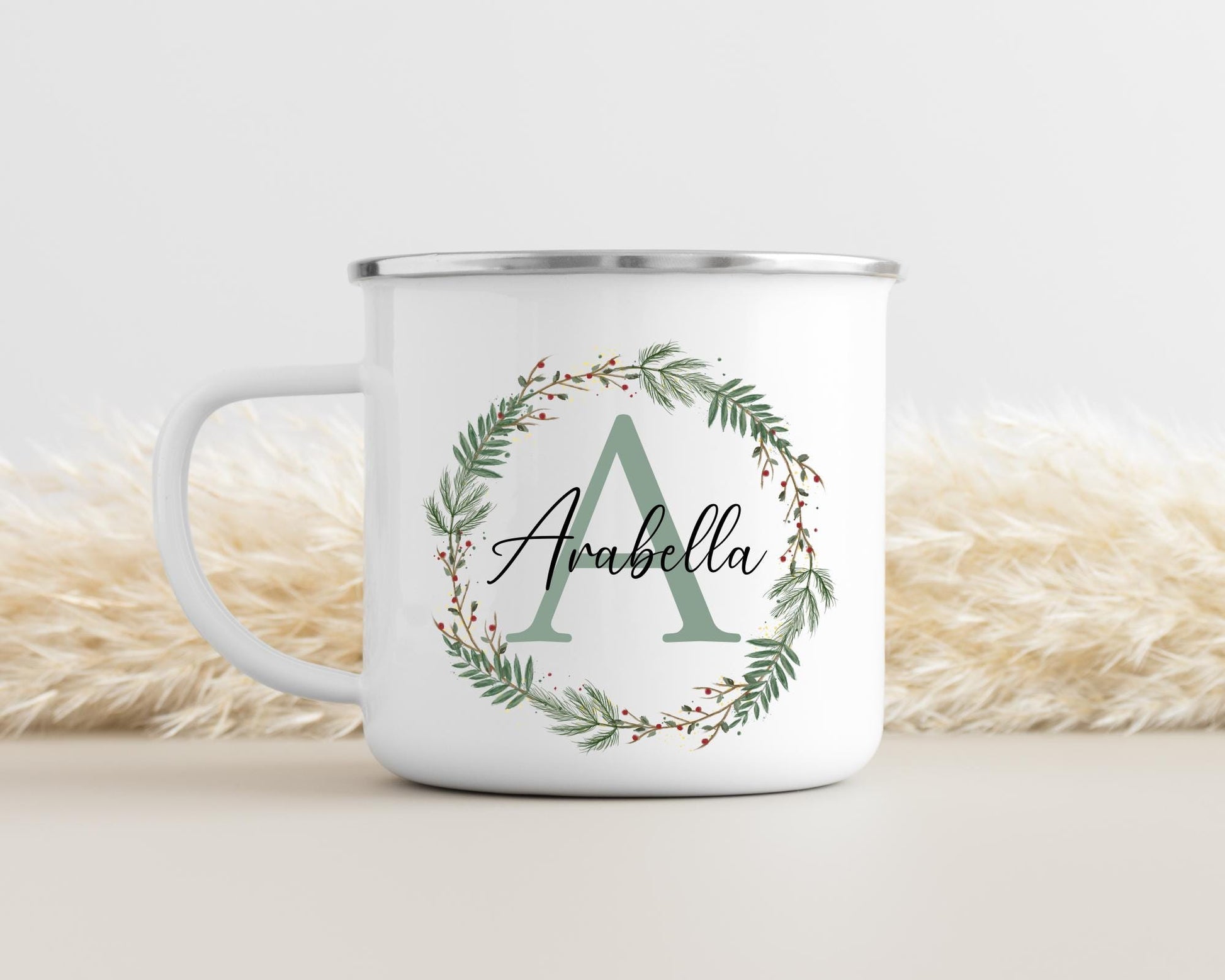 Personalised Children's Christmas Mug - Enamel Kids Xmas Cup - Christmas Eve Stocking Filler Gift