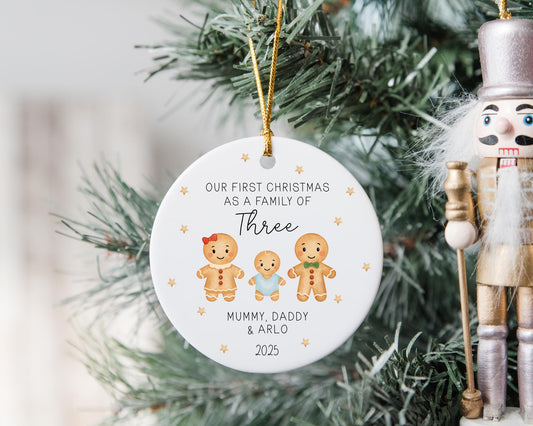 First Christmas As A Three Decoration Family Of 3 Bauble Personalised Xmas Tree Ornament Gift