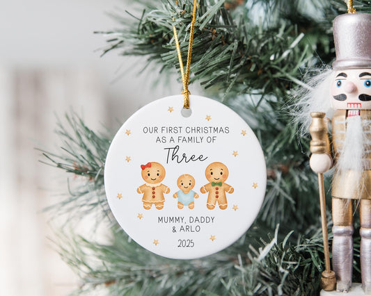 First Christmas As A Three Decoration Family Of 3 Bauble Personalised Xmas Tree Ornament Gift