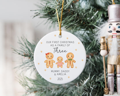 First Christmas As A Three Decoration Family Of 3 Bauble Personalised Xmas Tree Ornament Gift