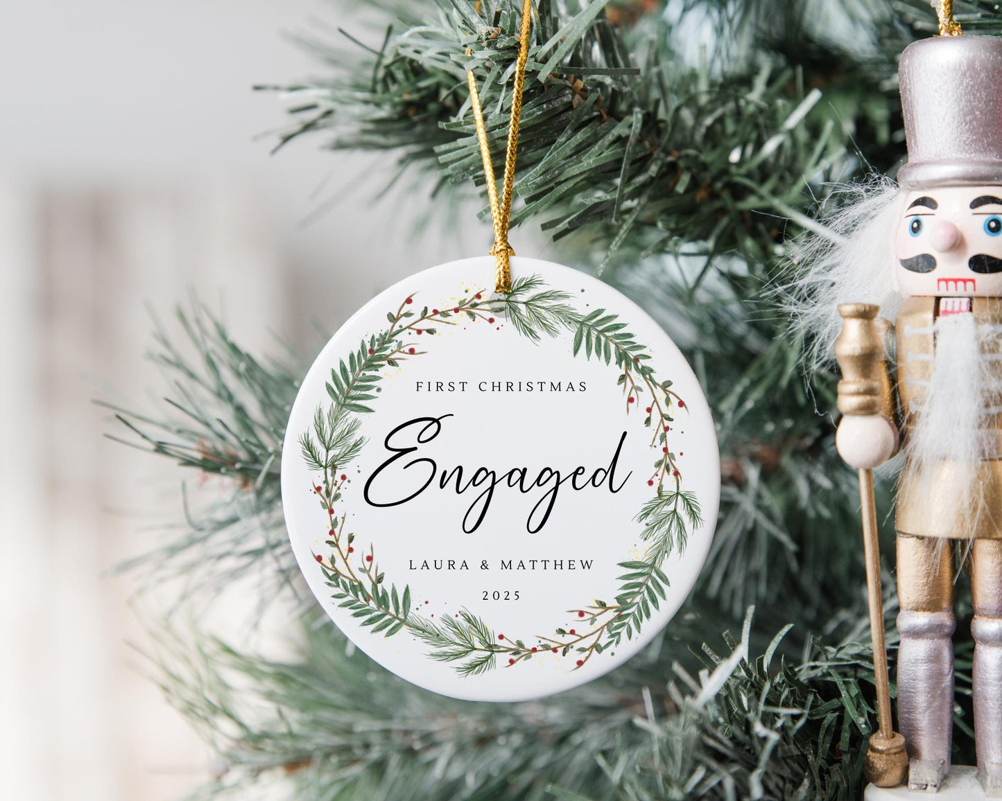 First Christmas Engaged Decoration - Personalised Engagement Bauble - Fiancé Couple Ornament - Proposal Keepsake Gift