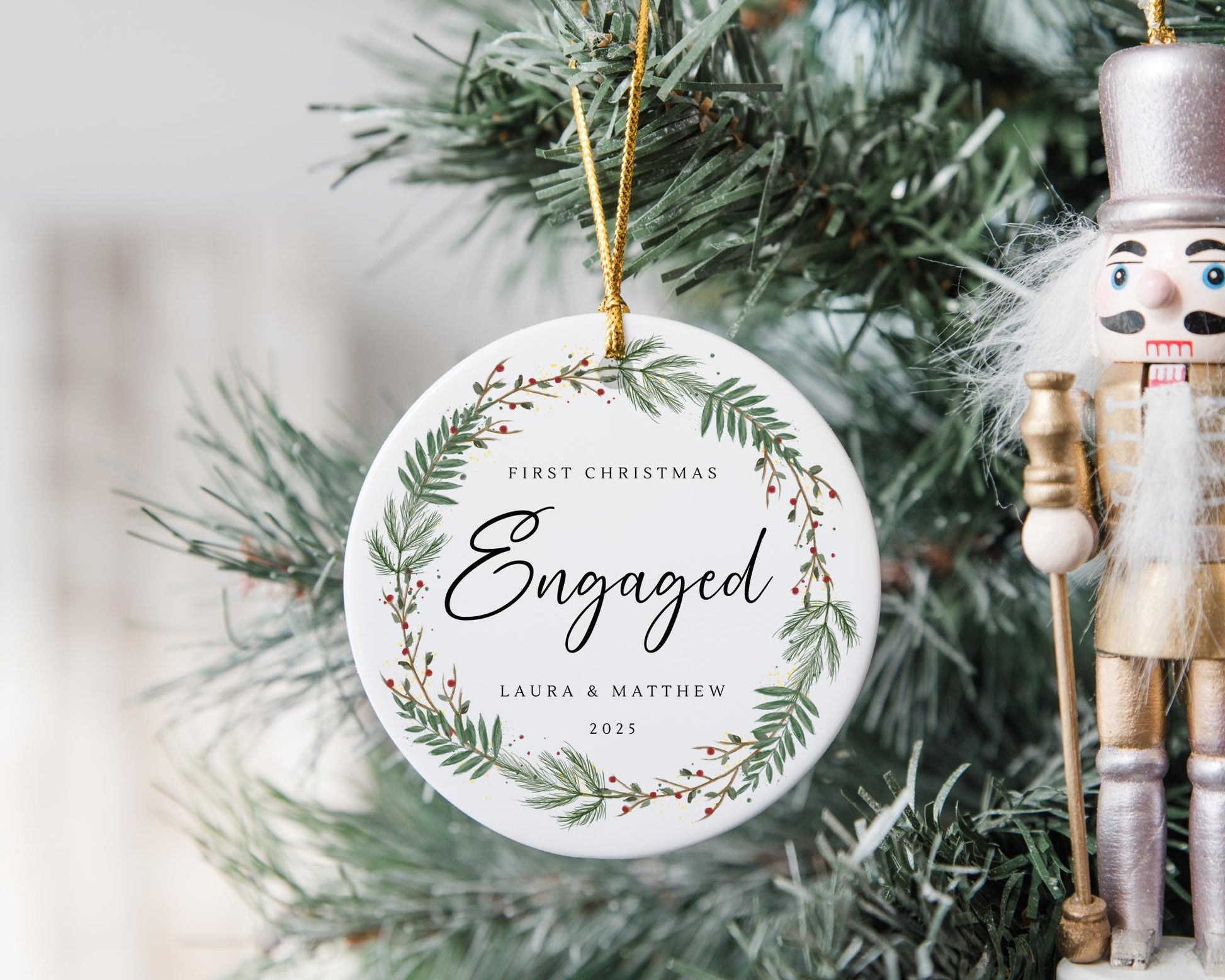 First Christmas Engaged Decoration - Personalised Engagement Bauble - Fiancé Couple Ornament - Proposal Keepsake Gift
