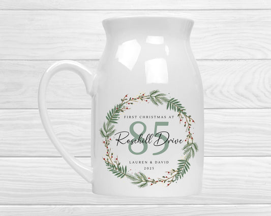 Personalised New Home Christmas Vase - Moving House Keepsake - Ceramic Flower Jug Gift - First Christmas In New Home - Housewarming Gift