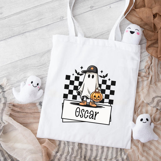 Halloween Bag Personalised Kids Ghost Trick Or Treat Sweet Retro Gift Boo Bag