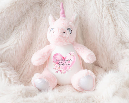 Sisters Unicorn Personalised Soft Toy Big Little Sis Girls New Baby Gift