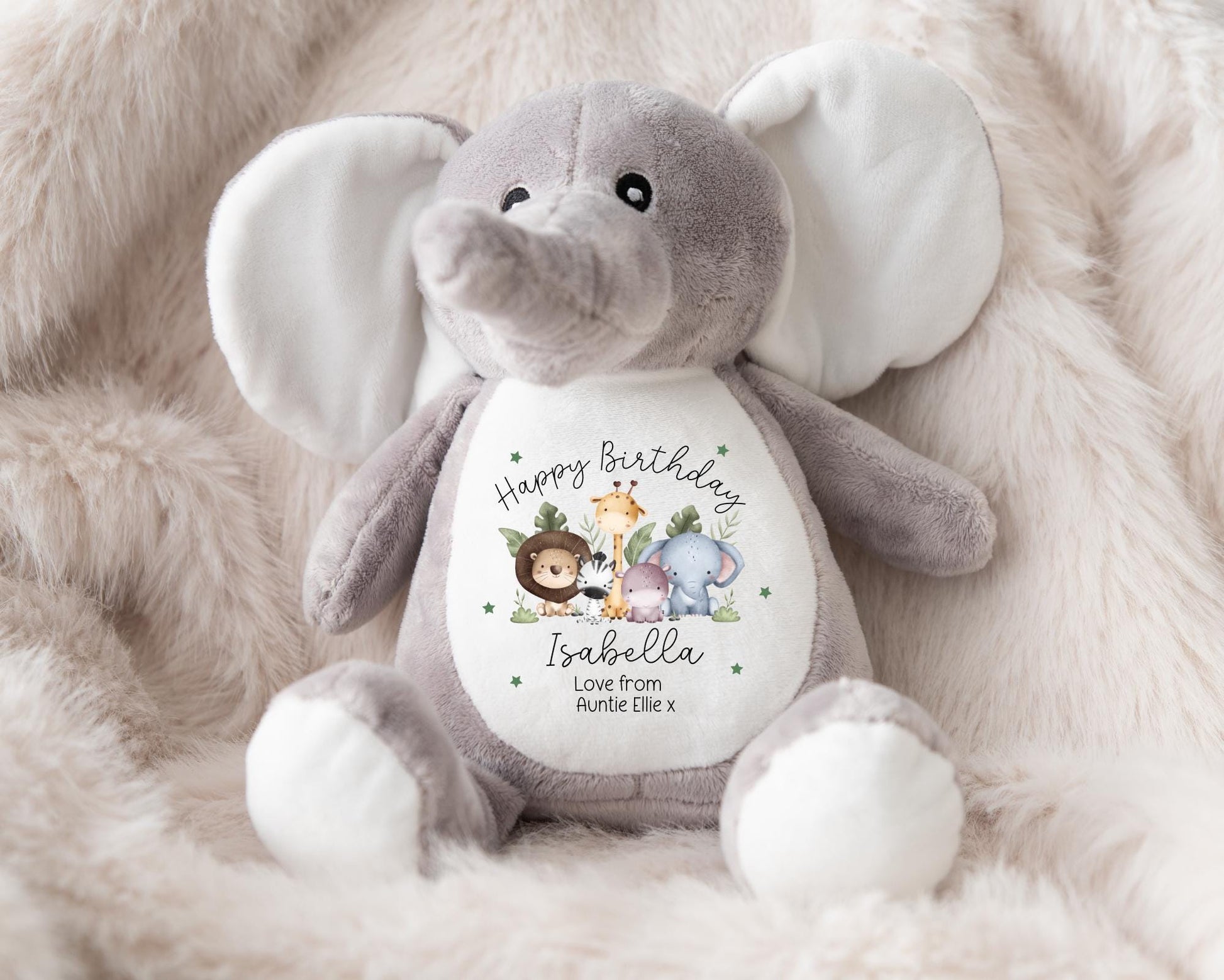 Birthday Personalised Elephant - First Birthday Soft Toy - Gift For Baby From Auntie, Grandparents