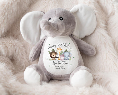 Birthday Personalised Elephant - First Birthday Soft Toy - Gift For Baby From Auntie, Grandparents