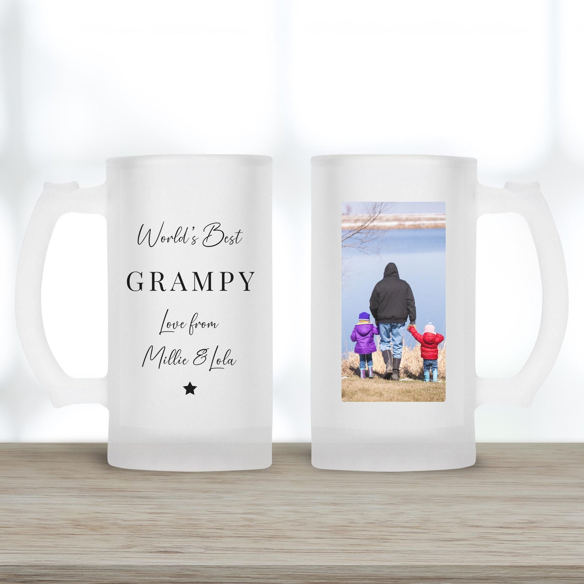 Personalised Beer Glass - World's Best Grandad - Grandpa Birthday Gift - Photo Gift Grampy - Drink Stein Present