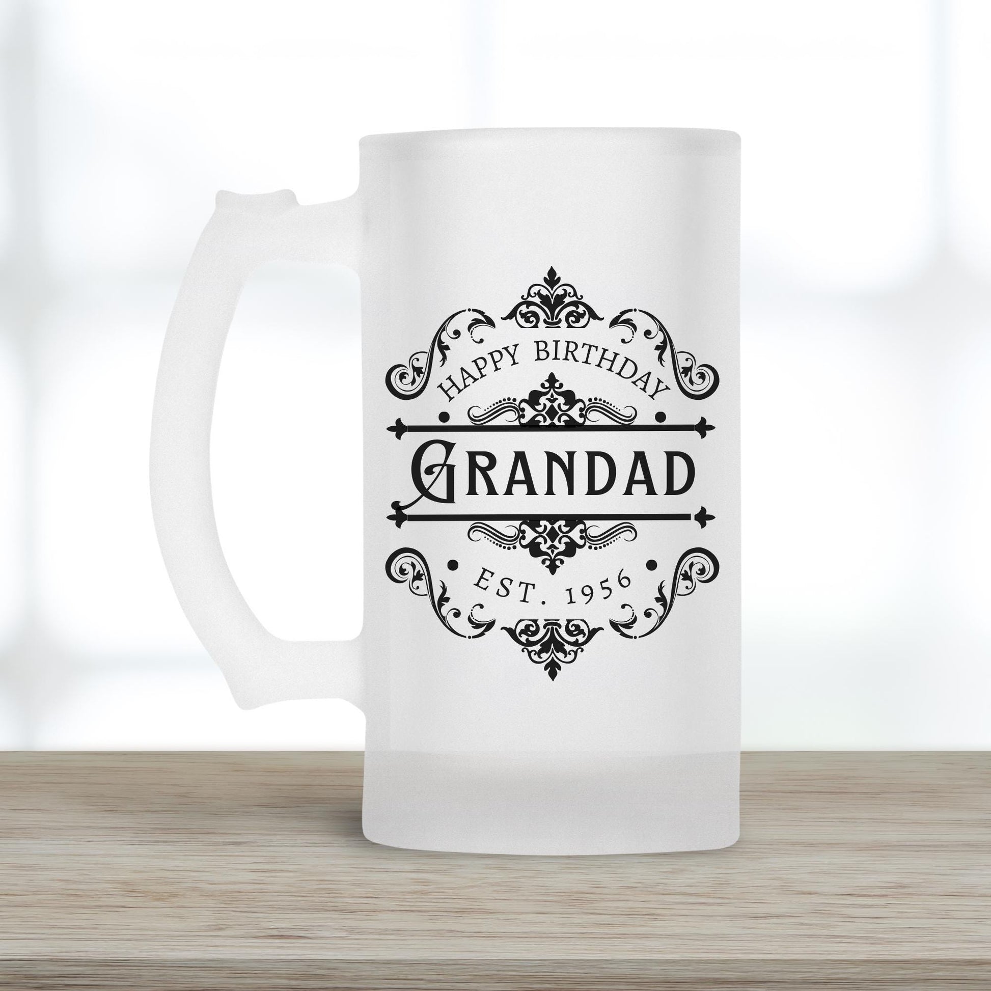 Personalised Beer Glass - Birthday Alcohol Gift - Grandad Dad Uncle - 30th 40th 50th 60th 70th - Drink Stein Present