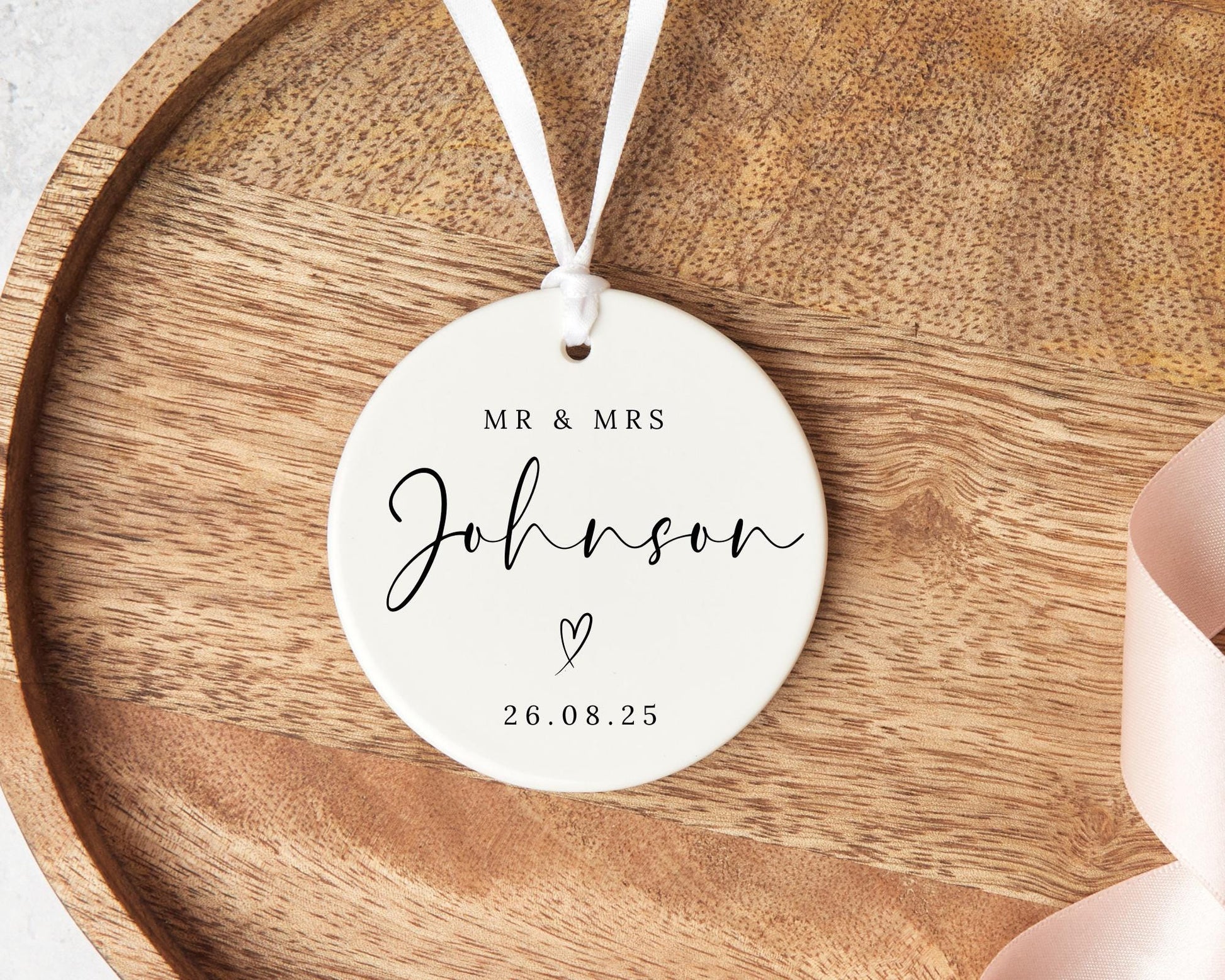 Personalised Mr & Mrs Ceramic Ornament: Wedding Keepsake Gift