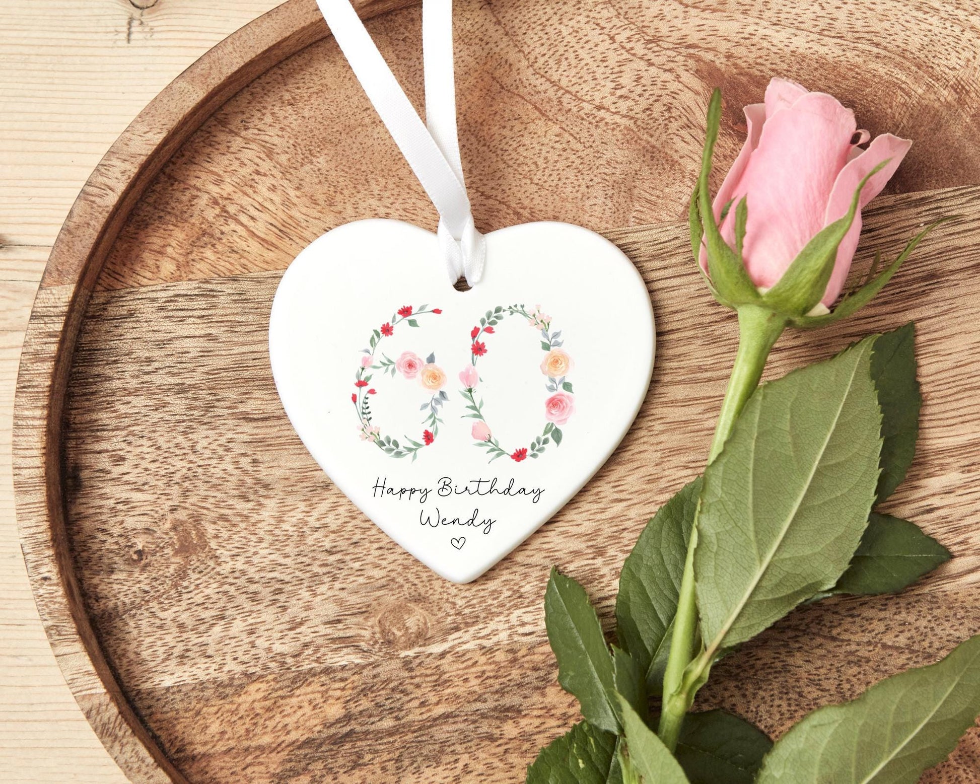 60th Birthday Gift Personalised Floral Sixty Ceramic Keepsake