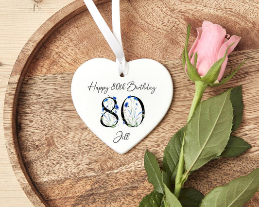 80th Birthday Gift Personalised Floral Eighty Ceramic Keepsake