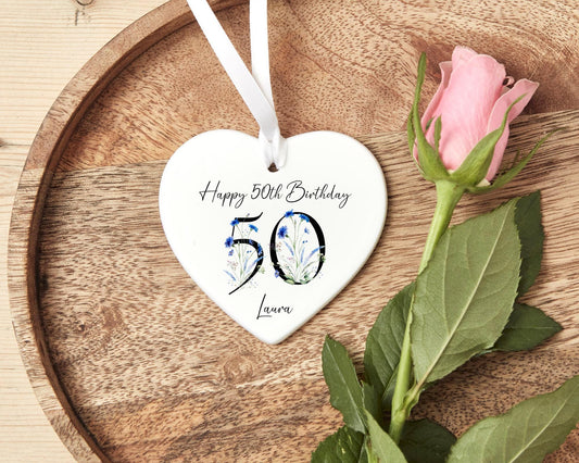 50th Birthday Gift Personalised Floral Fifty Ceramic Keepsake