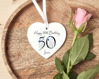 50th Birthday Gift Personalised Floral Fifty Ceramic Keepsake