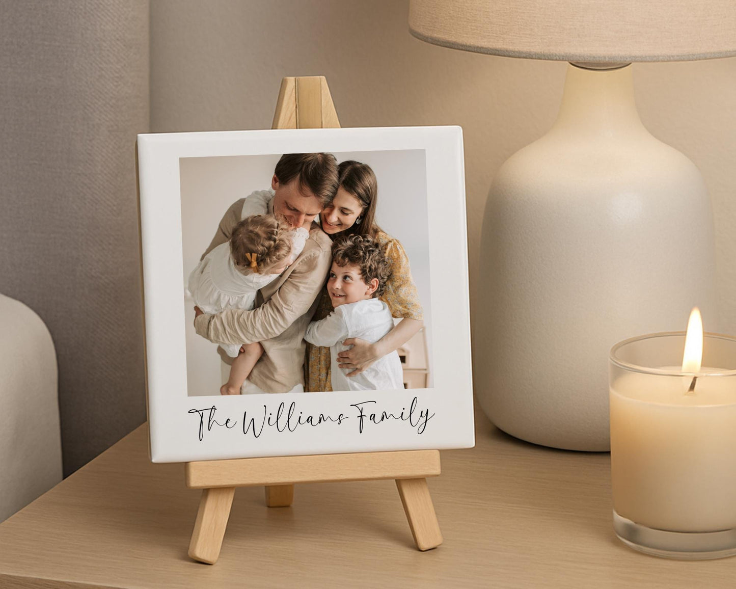 Personalised Ceramic Photo Tile With Text Polaroid Style Gift