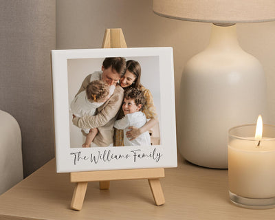 Personalised Ceramic Photo Tile With Text Polaroid Style Gift