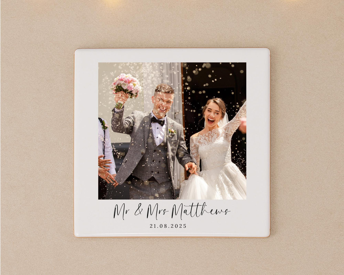 Personalised Wedding Ceramic Photo Tile With Text Couple Gift