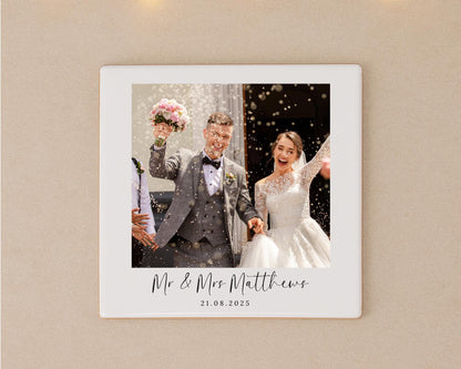 Personalised Wedding Ceramic Photo Tile With Text Couple Gift