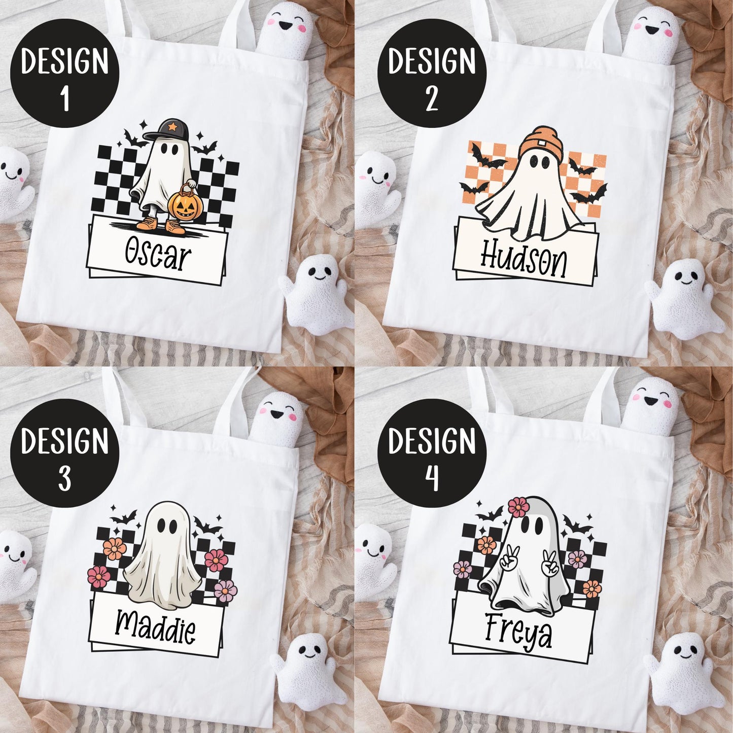 Halloween Bag Personalised Kids Ghost Trick Or Treat Sweet Retro Gift Boo Bag