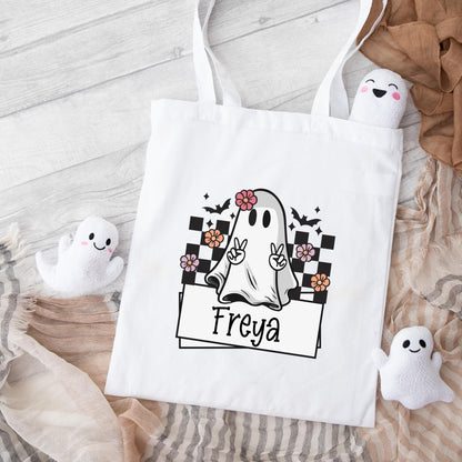 Halloween Bag Personalised Kids Ghost Trick Or Treat Sweet Retro Gift Boo Bag