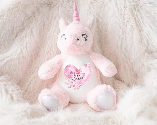 Sisters Unicorn Personalised Soft Toy Big Little Sis Girls New Baby Gift