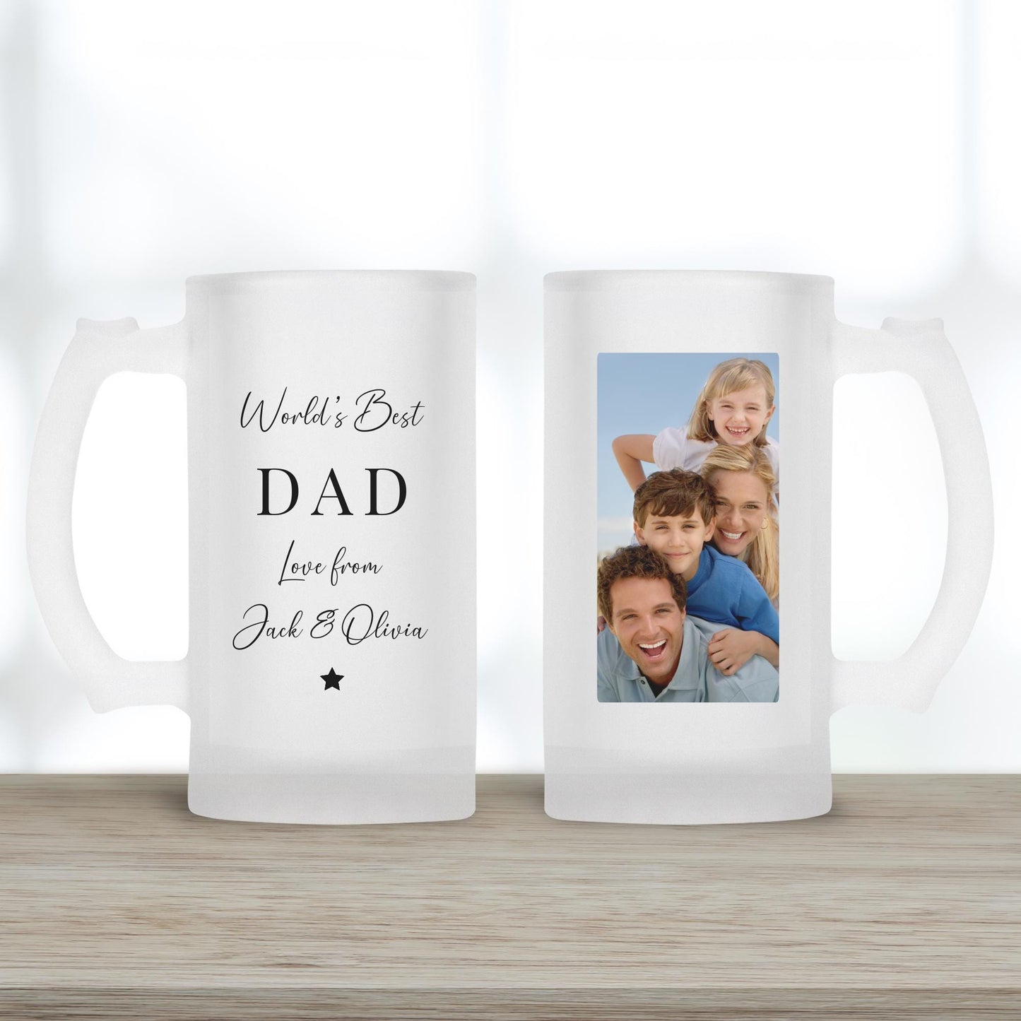 Personalised Beer Glass - World's Best Daddy - Dad Birthday Gift - Photo Gift For Him - Drink Stein Present