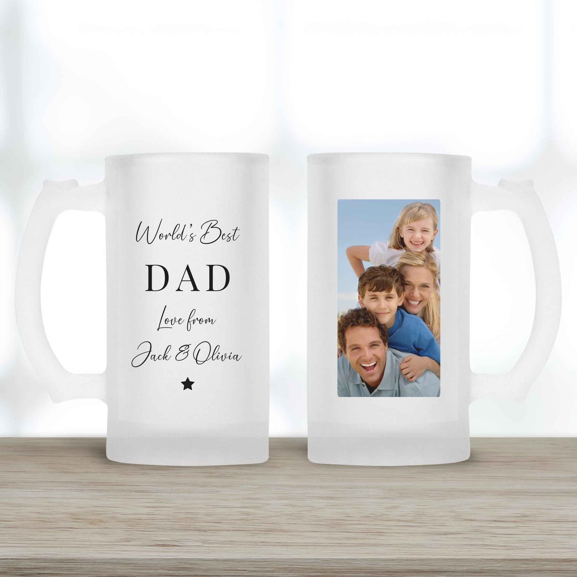 Personalised Beer Glass - World's Best Daddy - Dad Birthday Gift - Photo Gift For Him - Drink Stein Present
