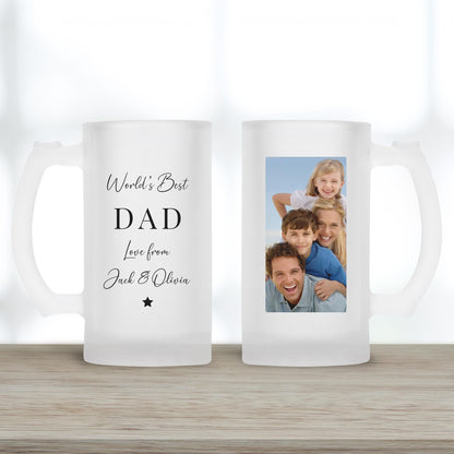 Personalised Beer Glass - World's Best Daddy - Dad Birthday Gift - Photo Gift For Him - Drink Stein Present
