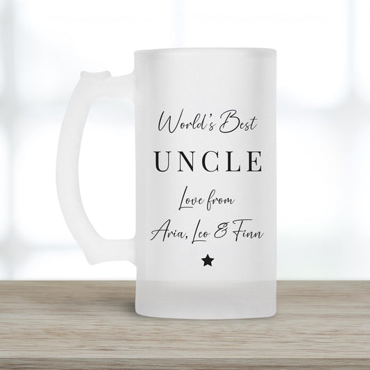 Personalised Beer Glass - World's Best Uncle - Uncle Birthday Gift - Photo Gift For Him - Drink Stein Present