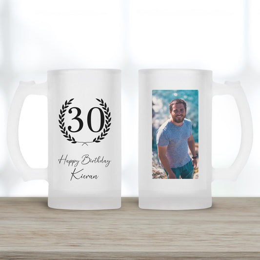 Personalised Birthday Beer Glass - Happy Birthday Gift - Photo Gift For Him - Drink Stein Present - 18th, 21st, 30th, 40th, 50th, 60th