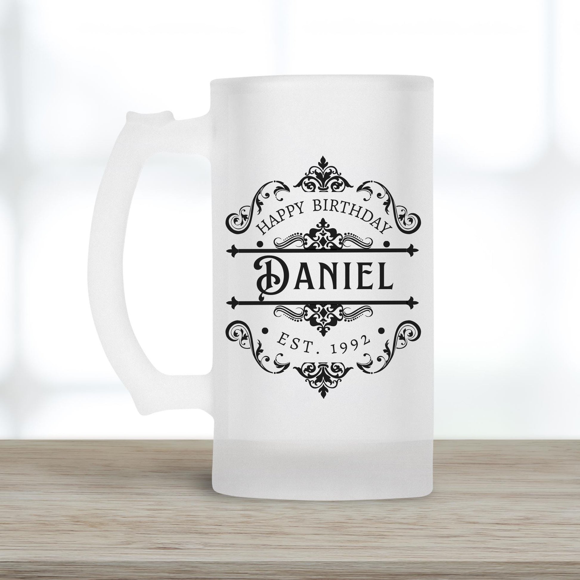 Personalised Beer Glass - Birthday Alcohol Gift - Grandad Dad Uncle - 30th 40th 50th 60th 70th - Drink Stein Present