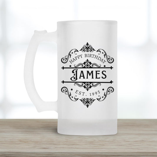 Personalised Beer Glass - Birthday Alcohol Gift - Grandad Dad Uncle - 30th 40th 50th 60th 70th - Drink Stein Present