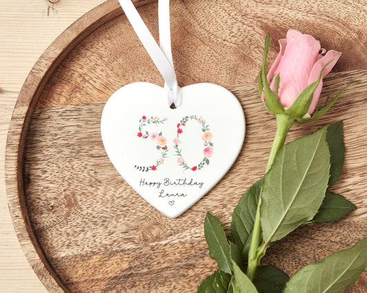 50th Birthday Gift Personalised Floral Fifty Ceramic Keepsake