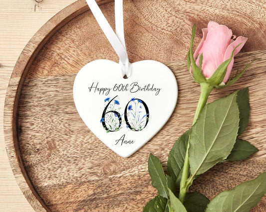 60th Birthday Gift Personalised Floral Sixty Ceramic Keepsake