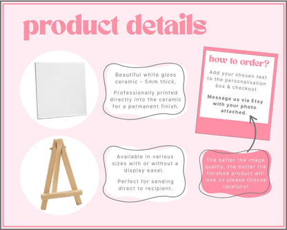 Personalised Wedding Ceramic Photo Tile With Text Couple Gift